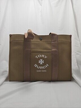 NWT Tory Burch New York Canvas Tory Tote Dark Khaki